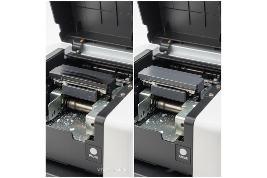 Ảnh: Đầu in máy in nhiệt bị bẩn gây mờ chữ khi in giấy in nhiệt